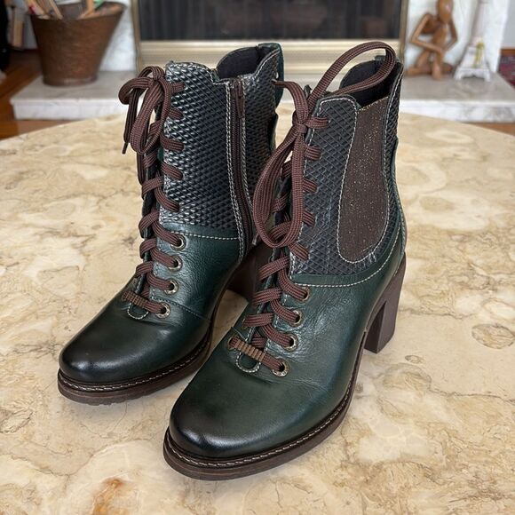 Dromedaris Hayley Leather Heeled Ankle Boots - Green/Brown - As New - Picture 3 of 12